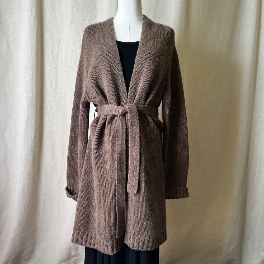 Mariele‎ Waithe 100% Cashmere Belted Cardigan L Brown Duster